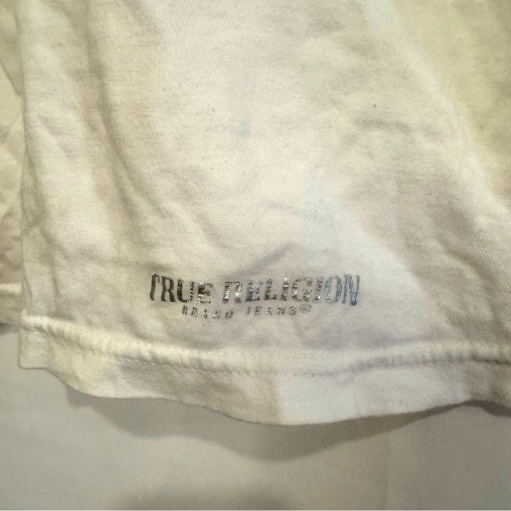 True Religion White Cotton Crew Neck T-shirt Size Large w/logo - Picture 4 of 6